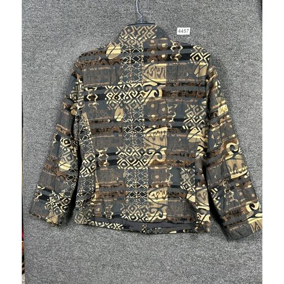 Ell Jay Jacket Womens Medium Black Gold Brown Abstract Pattern Button Up Canada - Picture 2 of 6